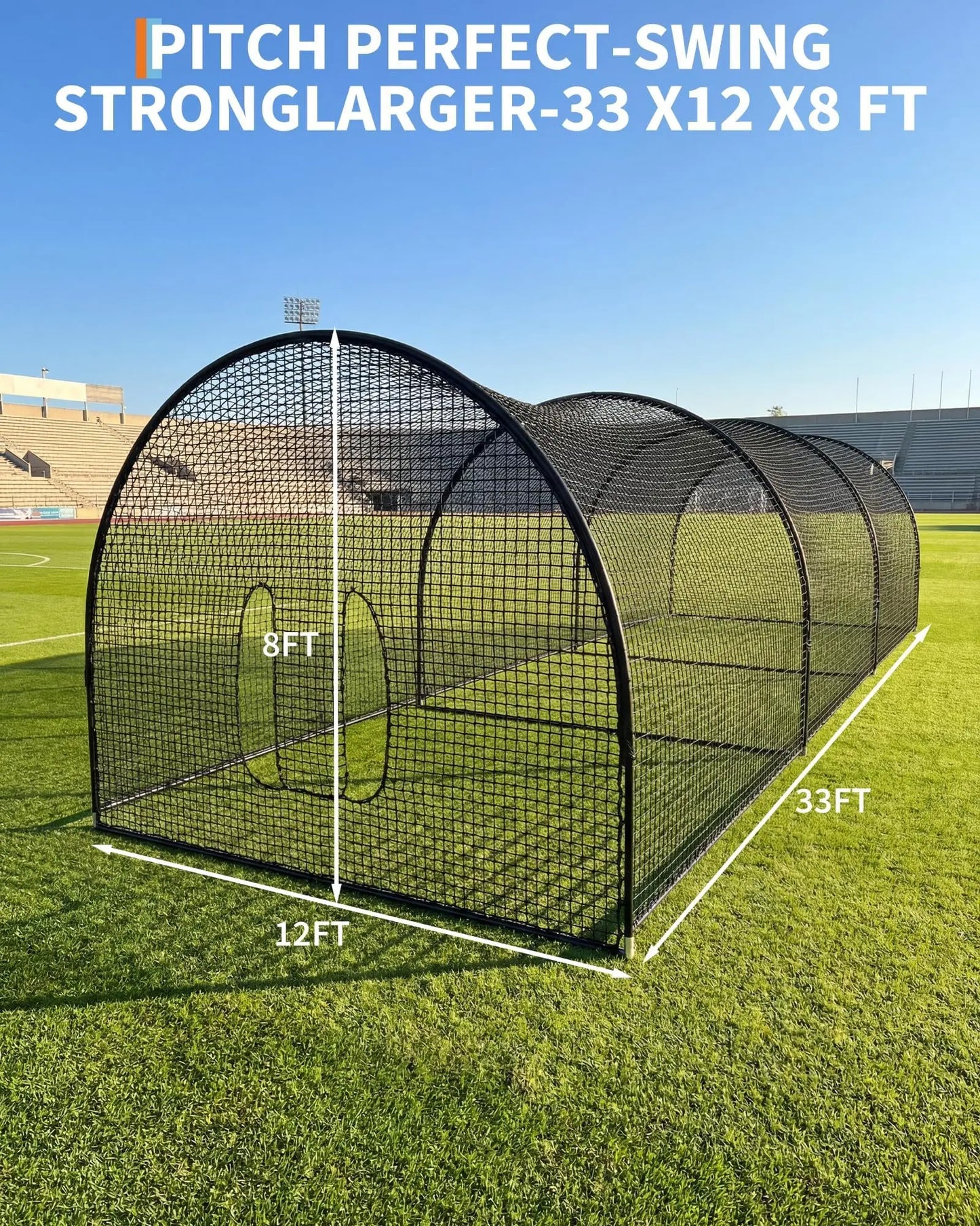 32 X 12 x 8 Ft Baseball Batting Cage, Large Baseball Training Equipment for Backyard, Portable Softball Netting Cages with Frame, Pitching Machine Hole & Detachable Door –for Hitting Pitching Practice