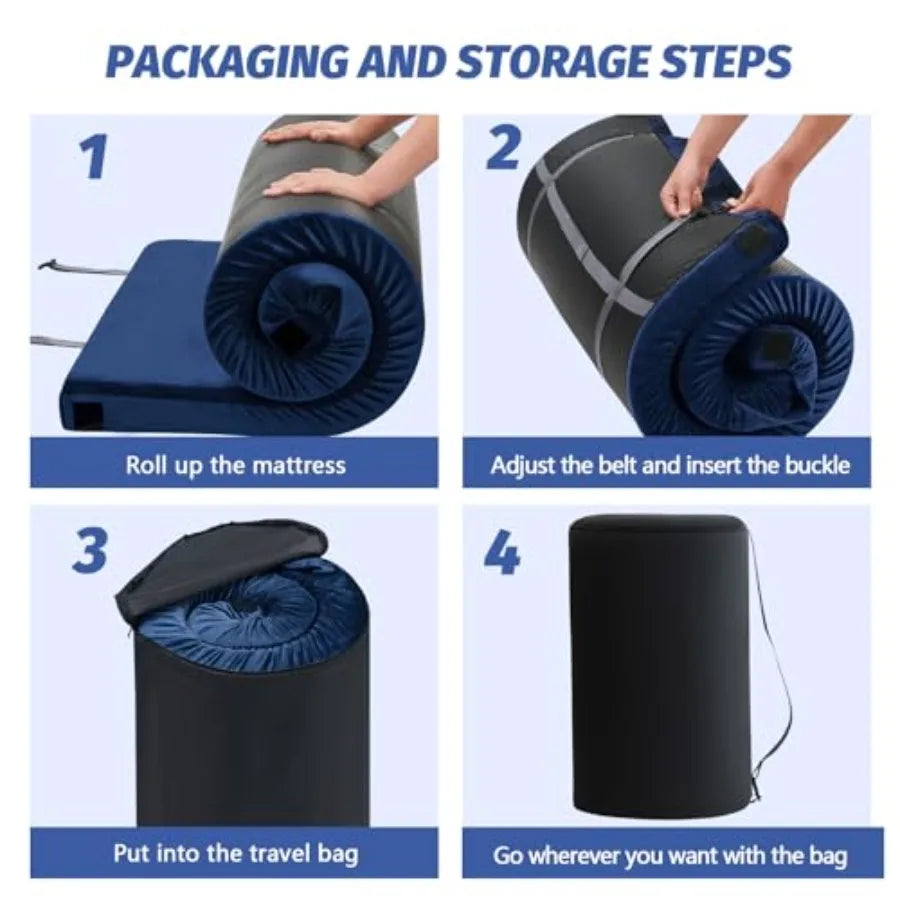 Memory Foam Camping Mattress Pad CertiPUR-US Sleeping Mat Portable Roll Up Mattress for Adults Camping Bed Pads for Sleepover C