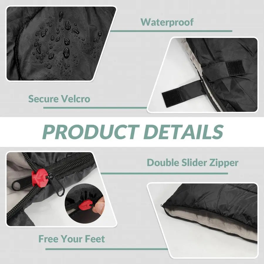 Double Sleeping Bag 2 Pillows for Adults, Queen Size XL Sleeping Bag Waterproof, Compact with Compression Sack, 2 Person Sleepin