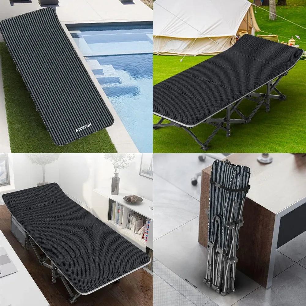 Comfortable Folding Camping Cot for Adults with Cushion and Carry Bag Supports 450 lbs