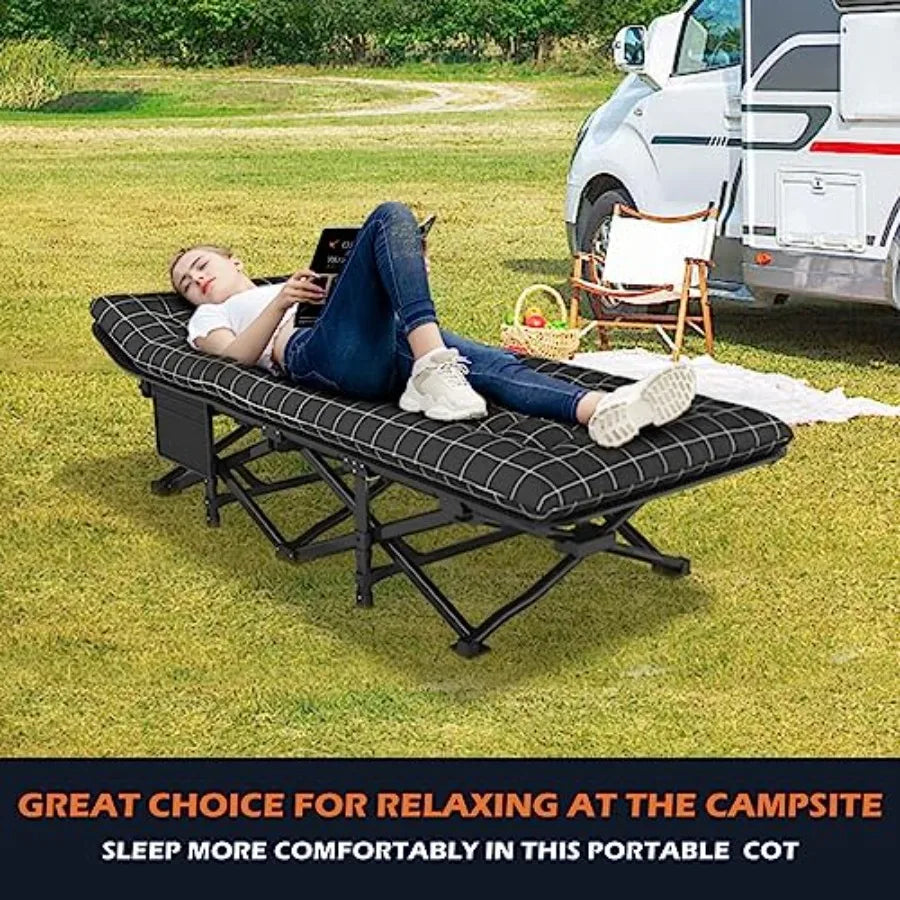 Camping Cot for Adults with Cushion Comfortable Portable Folding Bed for Sleeping Lightweight Folding Bed with Carry Bag for Su