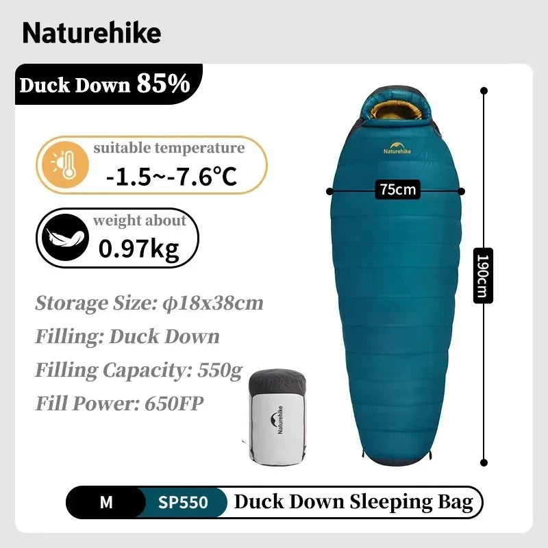 Naturehike Snowbird Sleeping Bag Duck Down 650FP Mummy Sleeping Bag for Adults Cold Weather for Outdoor Hiking Travel Ultralight