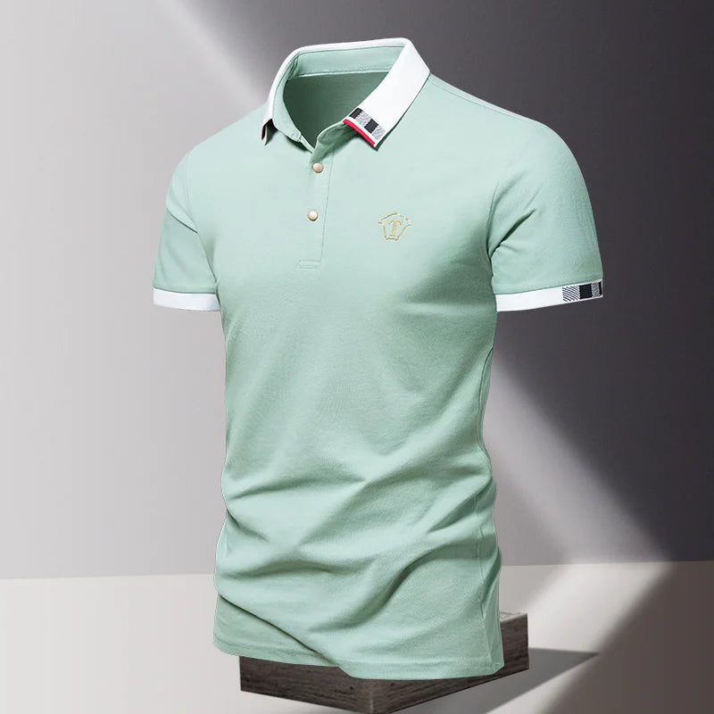 2024 Summer New Men's Pure Cotton Short sleeved T-shirt for Men's High end Casual Lapel Half Sleeved Polo Shirt Men's Top