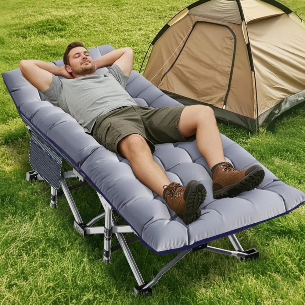 Heavy Duty Folding Camping Cot with Mattress 500 lb Capacity Portable Outdoor Sleeping Bed for Adults Travel