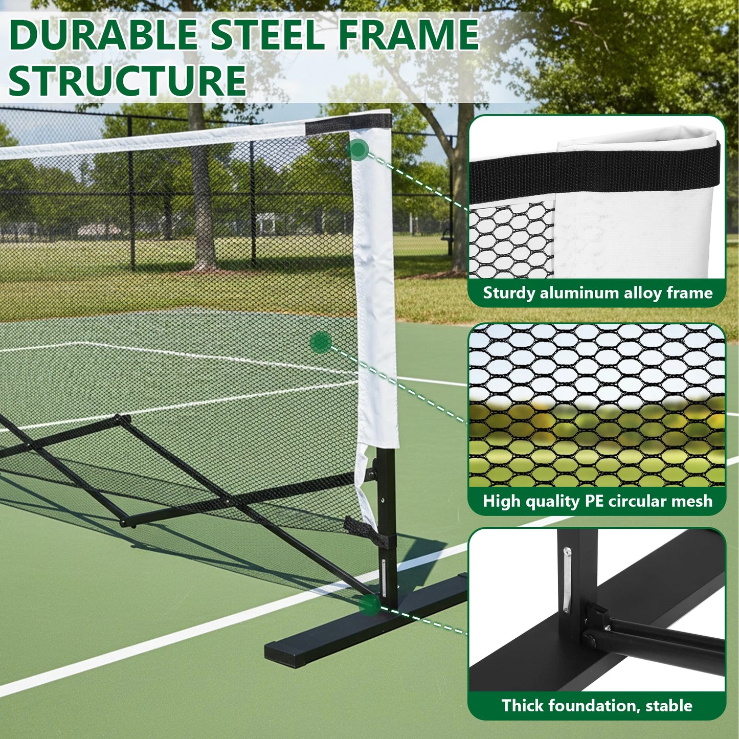 Pickleball Tennis Net 22FT Pickleball Net System with Steady Metal Frame Free Assembly & Carry Bag for Indoor and Outdoor Use