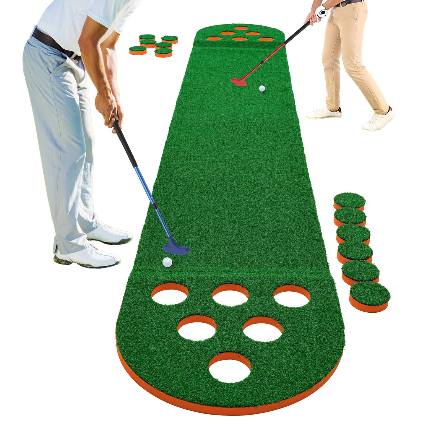 Foldable Golf Putting Mat with 2 Clubs 2 Balls Mini Golf Putting Practice Mat Durable Golf Training Pad Golf Pong Putting Game S