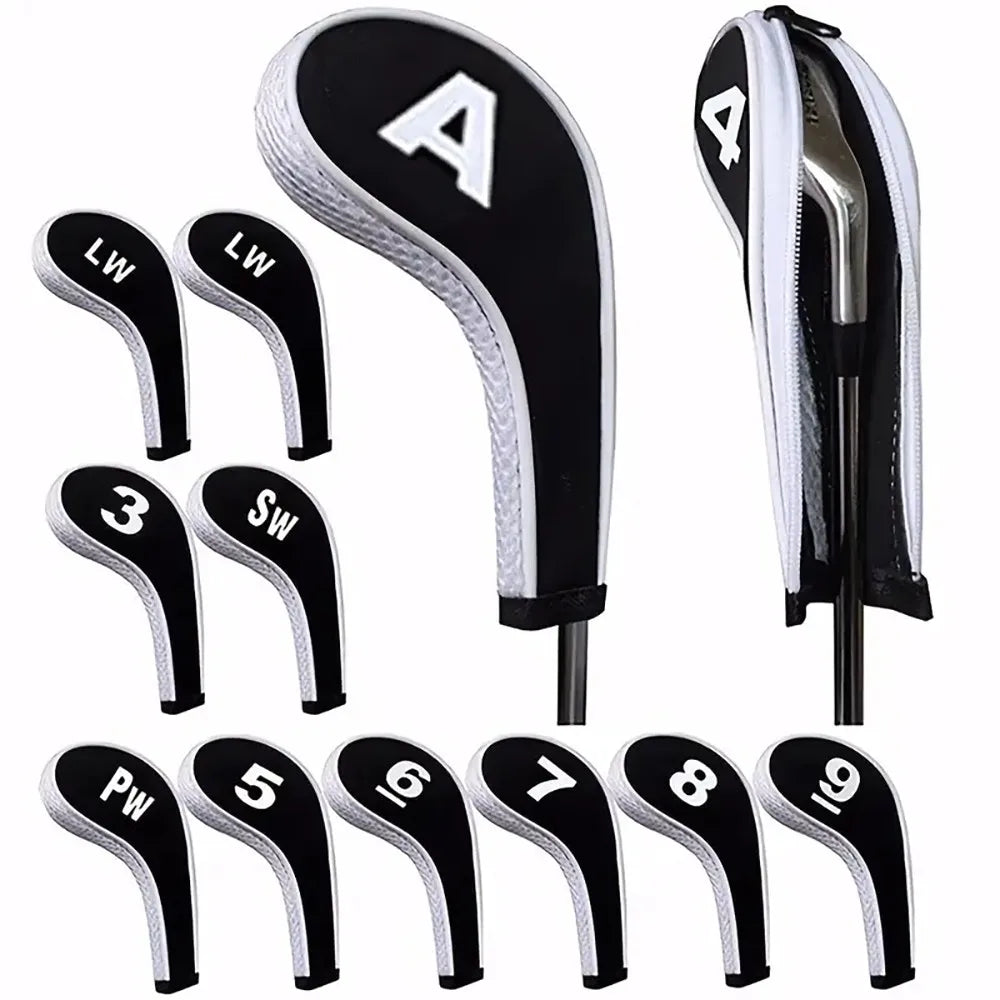 Golf Club Covers 12-Piece Neoprene Number Print Set with Zippered Driver Head Cover Long Neck for Club Protection
