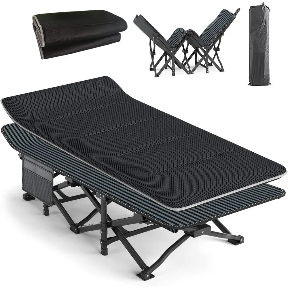 Comfortable Folding Camping Cot for Adults with Cushion and Carry Bag Supports 450 lbs