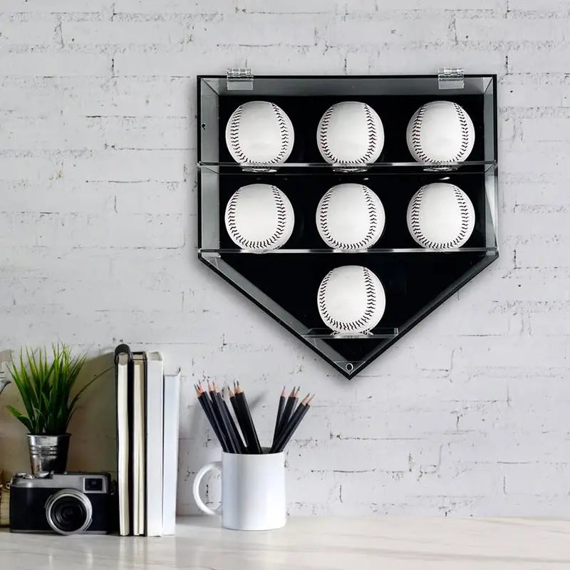 Display Baseball Holder 7-Hole Wall Mount Baseball Organizer Acrylic Storage Case Baseball Shelf Dustproof Tennis Ball Display