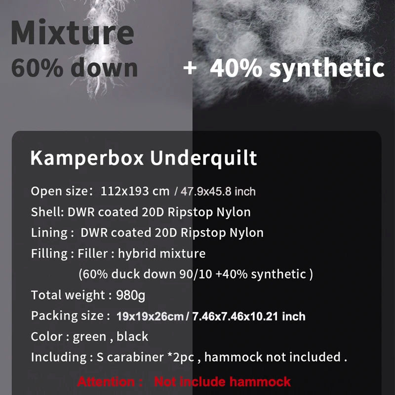 Kamperbox Hammock Quilt Down Quilt Underquilt Sleeping Bag Down Hammock Underquilt Down Camping Quilt Sleeping Bag Tourism Down