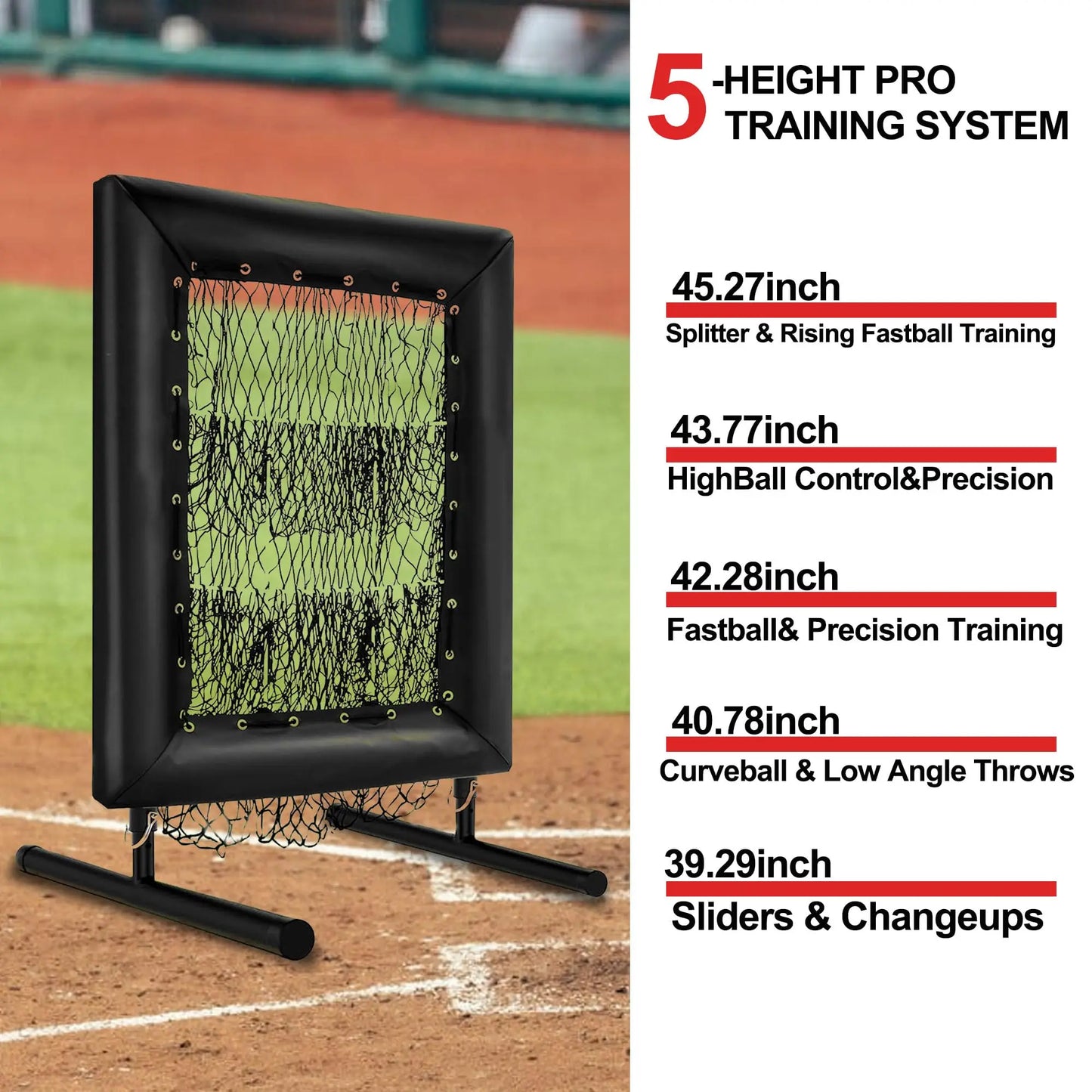 Adjustable Pitching Net,9 Holes Rebound Practice Net with Strike Zone, 5-Level Trainer w/Carry Bag & Ball for Softball Baseball