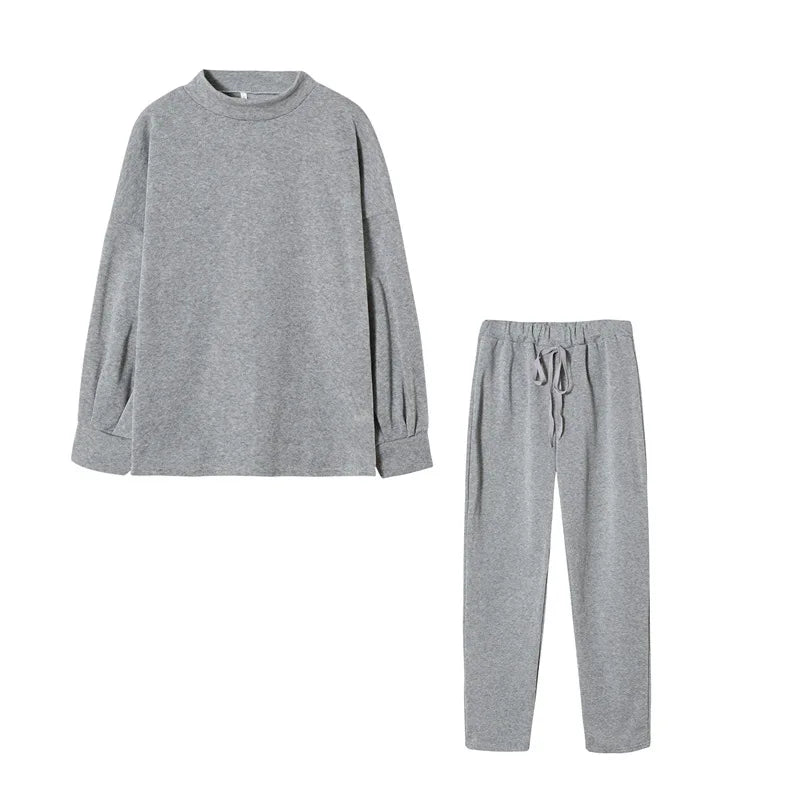 Autumn Winter 2Pcs Set Women Tracksuit Long Sleeve Pullover Warm Top Hoodie+Jogger Pants Solid Outfit Sport Suit Sets