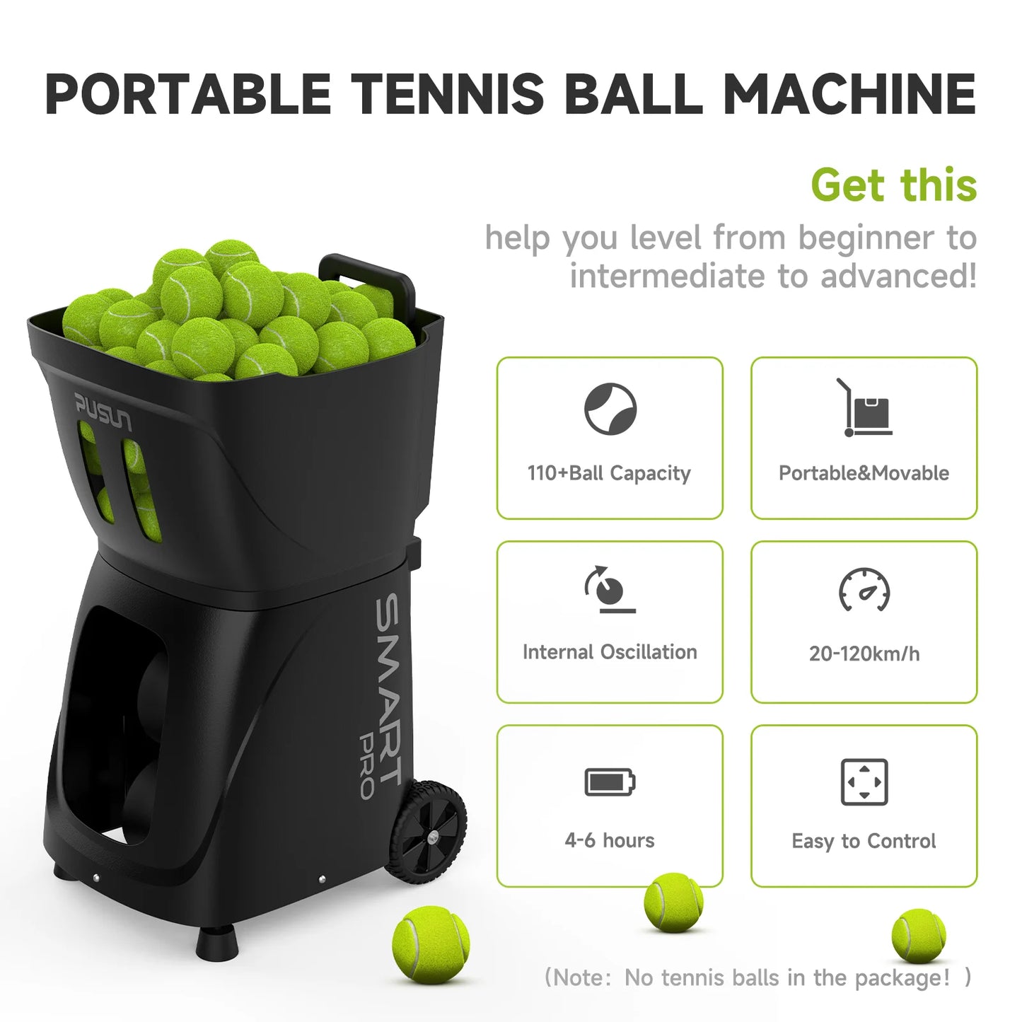PUSUN PT-Smart Pro Tennis Ball Machine for Professional Training, Large Capacity, App&Remote Adjust Speed/Freq/Angle, DIY Train