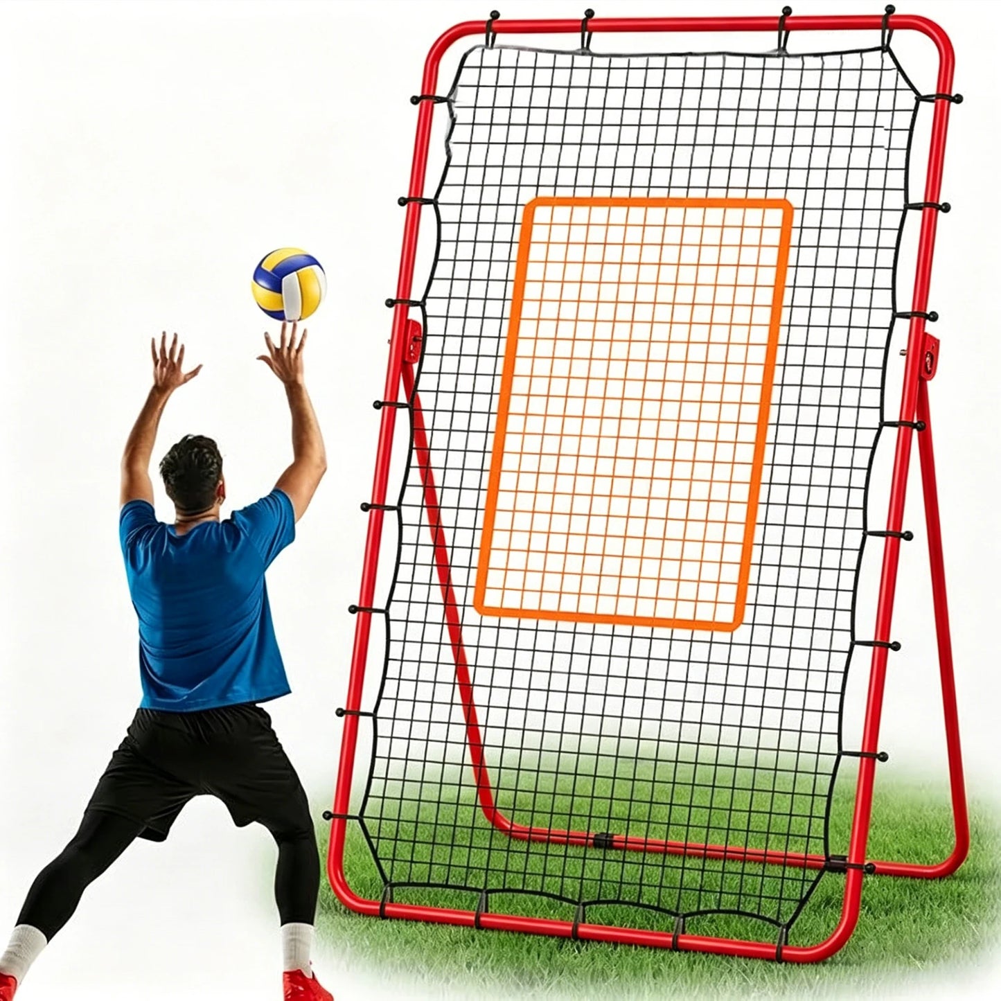 Volleyball Rebound Net with 5 Adjustable Angles, Heavy Duty Metal Frame Bounce Back Training Net for Lacrosse Baseball Softball