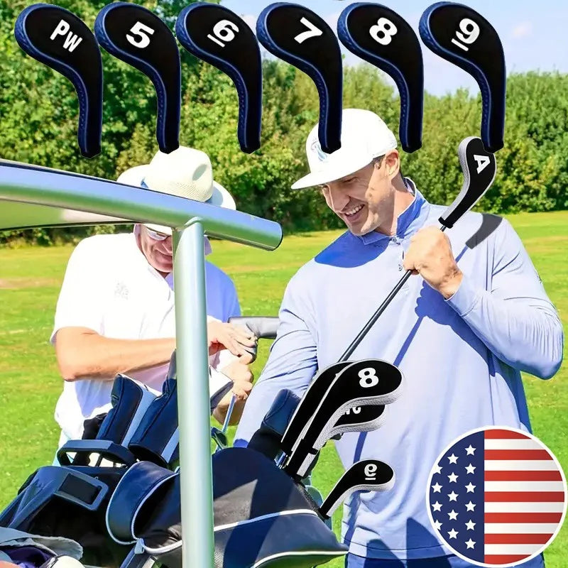 Protective Golf Club Covers 12-Piece Neoprene Number Print Set with Zippered Driver Head and Long Neck for Woods