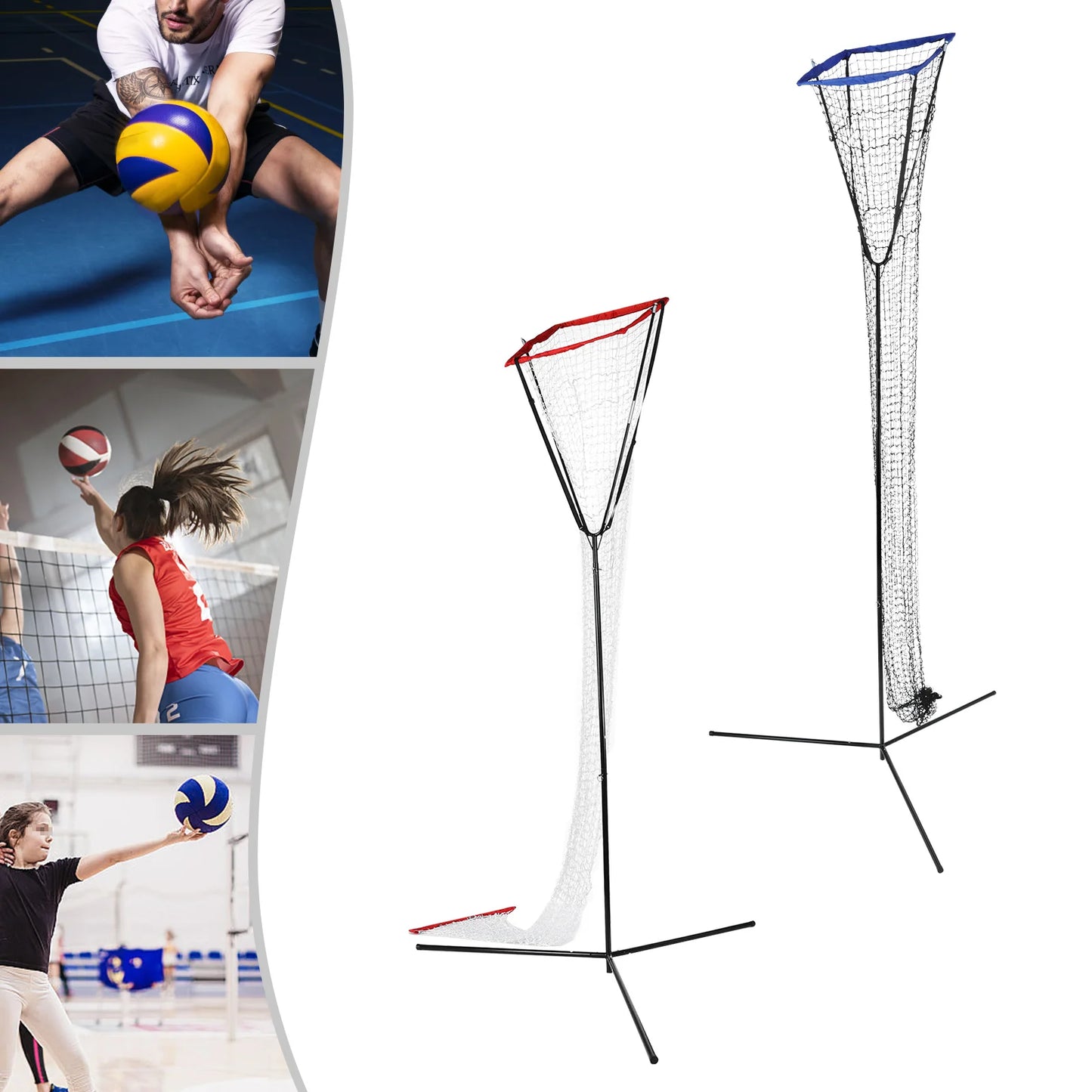 Volleyball Training Iron Net Frame,Blue/Red Volleyball Training Equipment Adjustable Height and Angle for Indoor and Outdoor