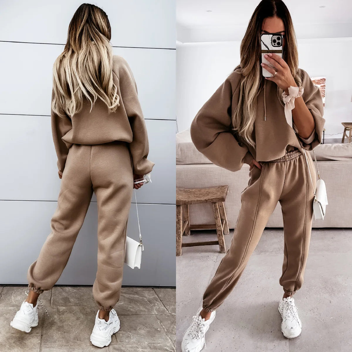Two Piece Set Casual Fleece Tracksuit Women Winter 2025 Women's Sets Oversized Hooded Long Sleeve Hoodie Sport Pants Lady Suit