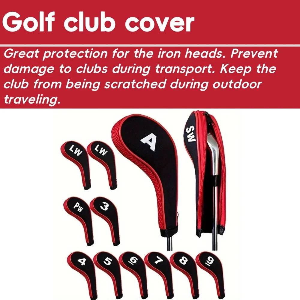 Golf Club Covers 12-Piece Neoprene Number Print Set with Zippered Driver Head Cover Long Neck for Club Protection