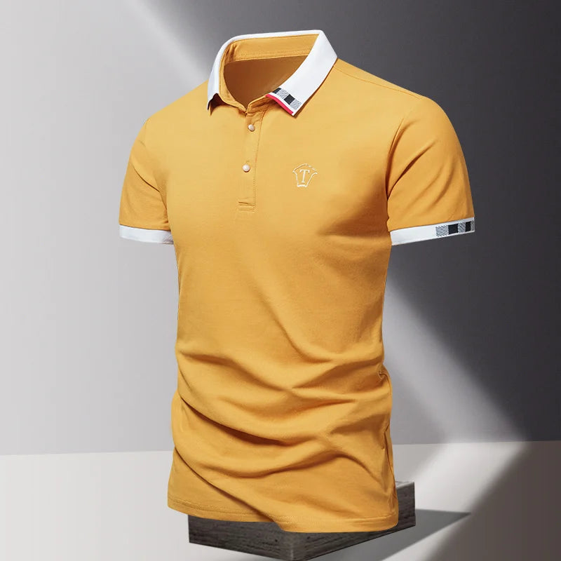 2024 Summer New Men's Pure Cotton Short sleeved T-shirt for Men's High end Casual Lapel Half Sleeved Polo Shirt Men's Top