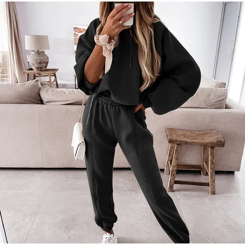 Two Piece Set Casual Fleece Tracksuit Women Winter 2025 Women's Sets Oversized Hooded Long Sleeve Hoodie Sport Pants Lady Suit