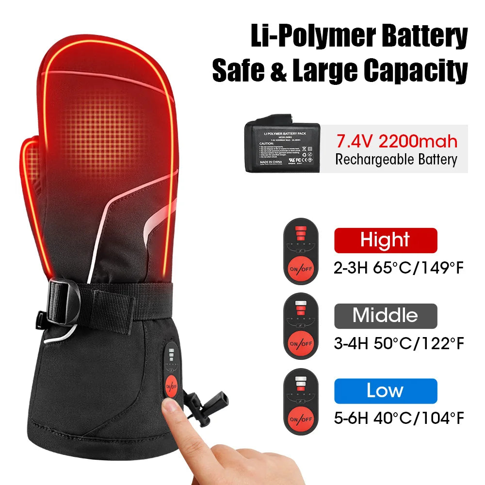 SNOW DEER Electric Heating Glove for Winter Thermal Gloves Rechargeable for Men Women Waterproof Heated Ski Mittens with Battey