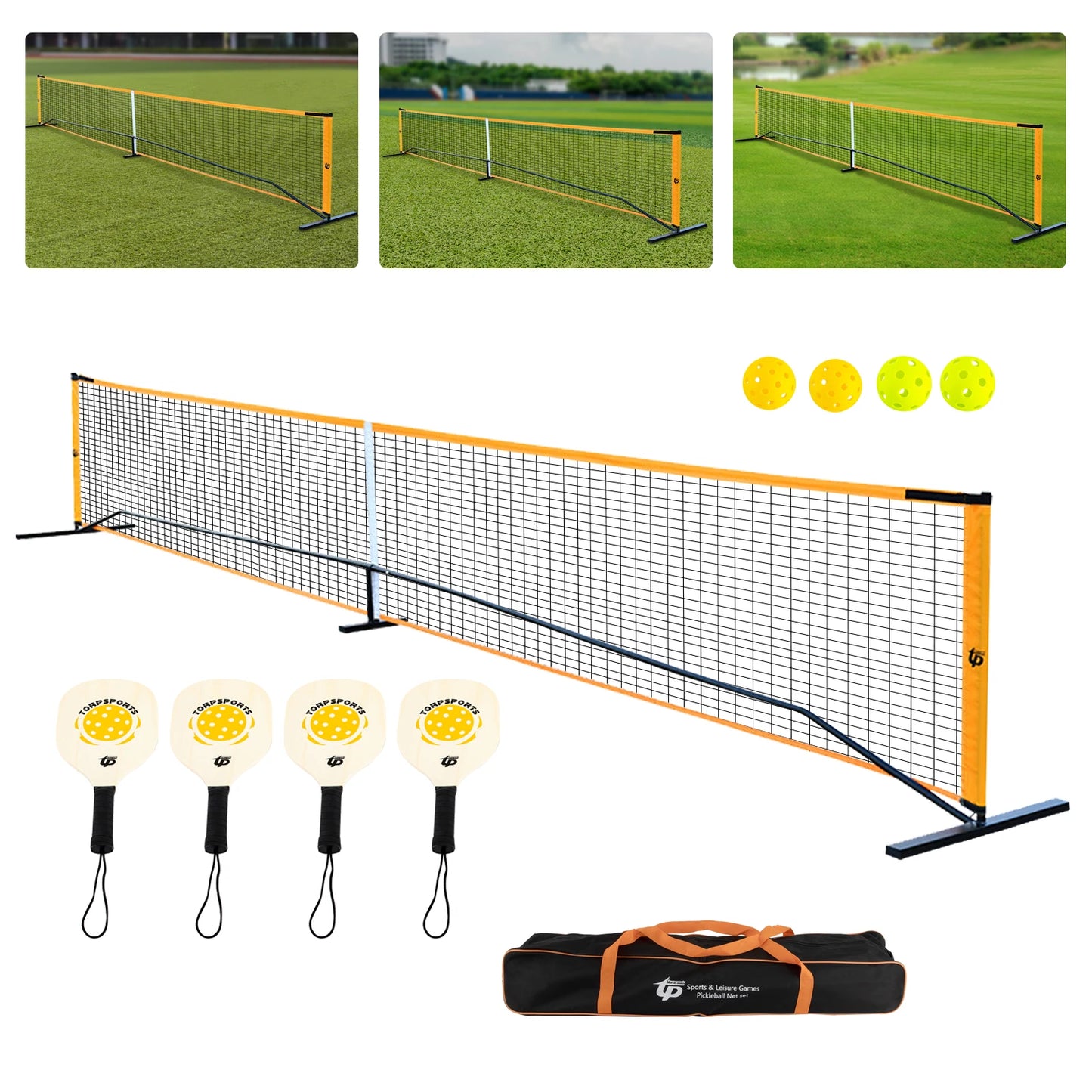Portable Pickleball Net Set with 4 Pickleball Paddles Outdoor Pickleballs and Carry Bag also suitable for badminton, tennis