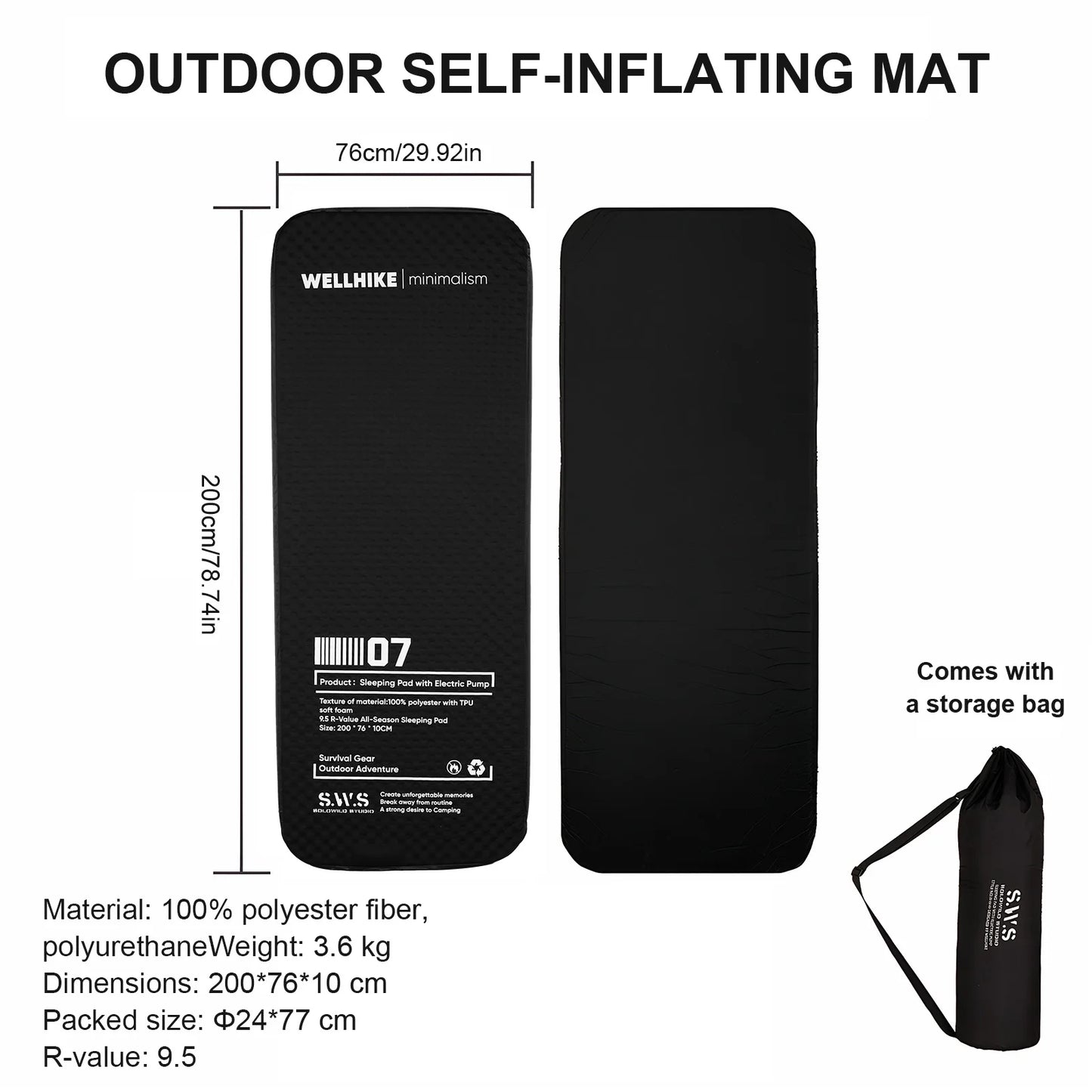Single Inflatable Sleeping Mat with Pump Automatic Inflatable Mat Compact Camping Air Mattress for Backpacking Hiking Beach Tent