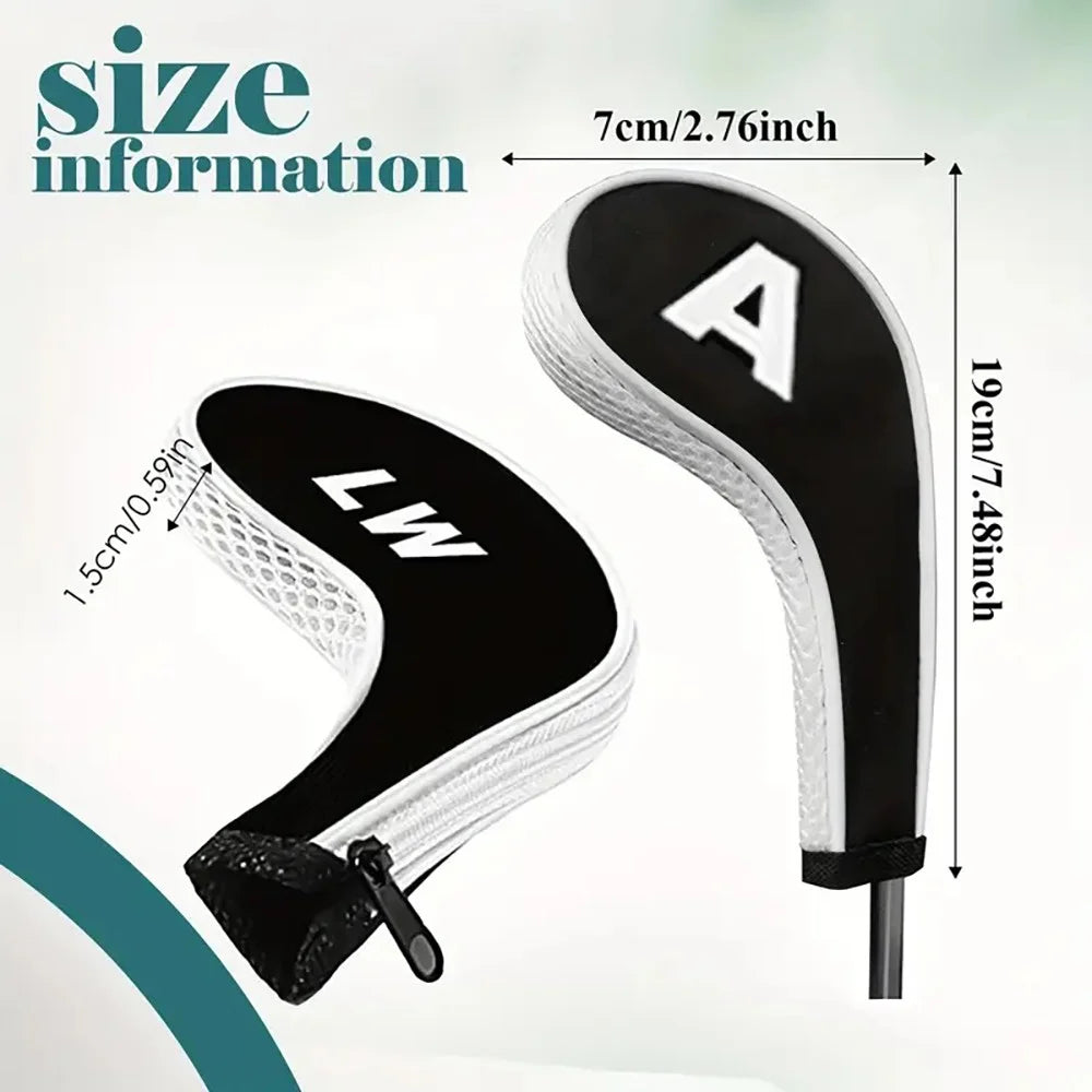 Golf Club Covers 12-Piece Neoprene Number Print Set with Zippered Driver Head Cover Long Neck for Club Protection