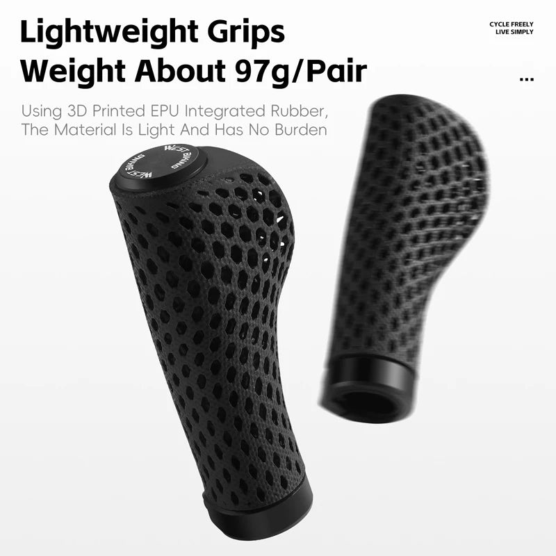 WEST BIKING 3D Printed Bicycle Grips Shock Absorption MTB Mountain Bike Handlebar Cover Ergonomic Cycling Handle Grip Bike Parts