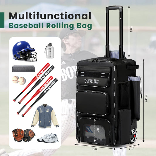 Multifunctional Outdoor Sports Trolley Baseball Bag Large Capacity Multi Compartment Baseball Bag Youth Softball Bag Waterproof