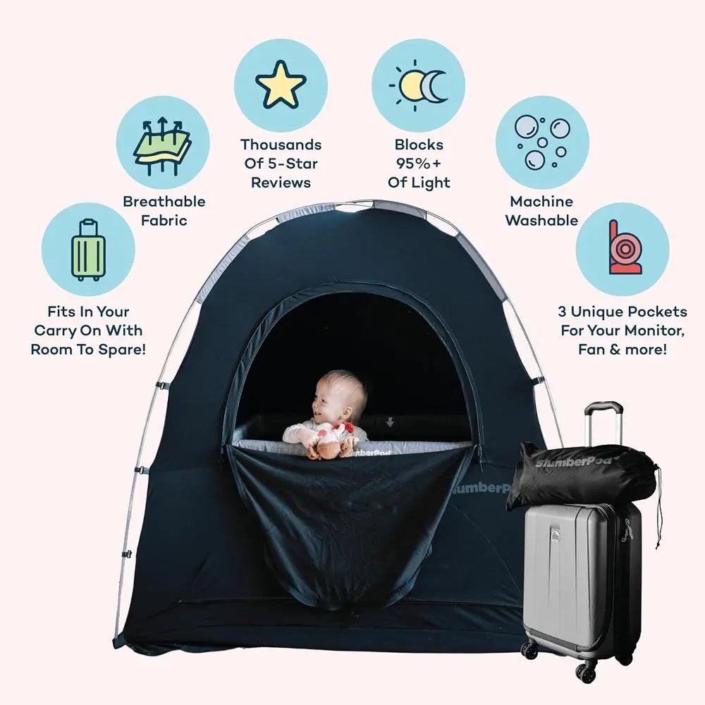Sleep Tent for Travel, Portable Mini Crib Cover for Babies and Toddlers, Light-Blocking Sleep Pod with Monitor Pouch and Storage