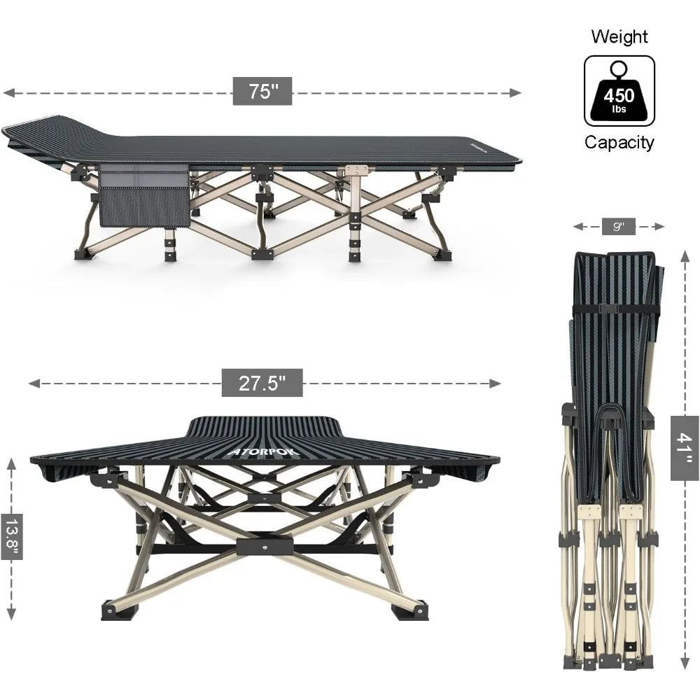 Comfortable Adult Camping Cot Lightweight Folding Bed with Carry Bag Supports 450 lbs