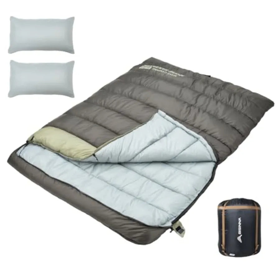 Double Sleepinag Bag for Adults Two Person Queen Size Camping Sleeping Bag for All Season Backpacking Hiking Cold Weather with