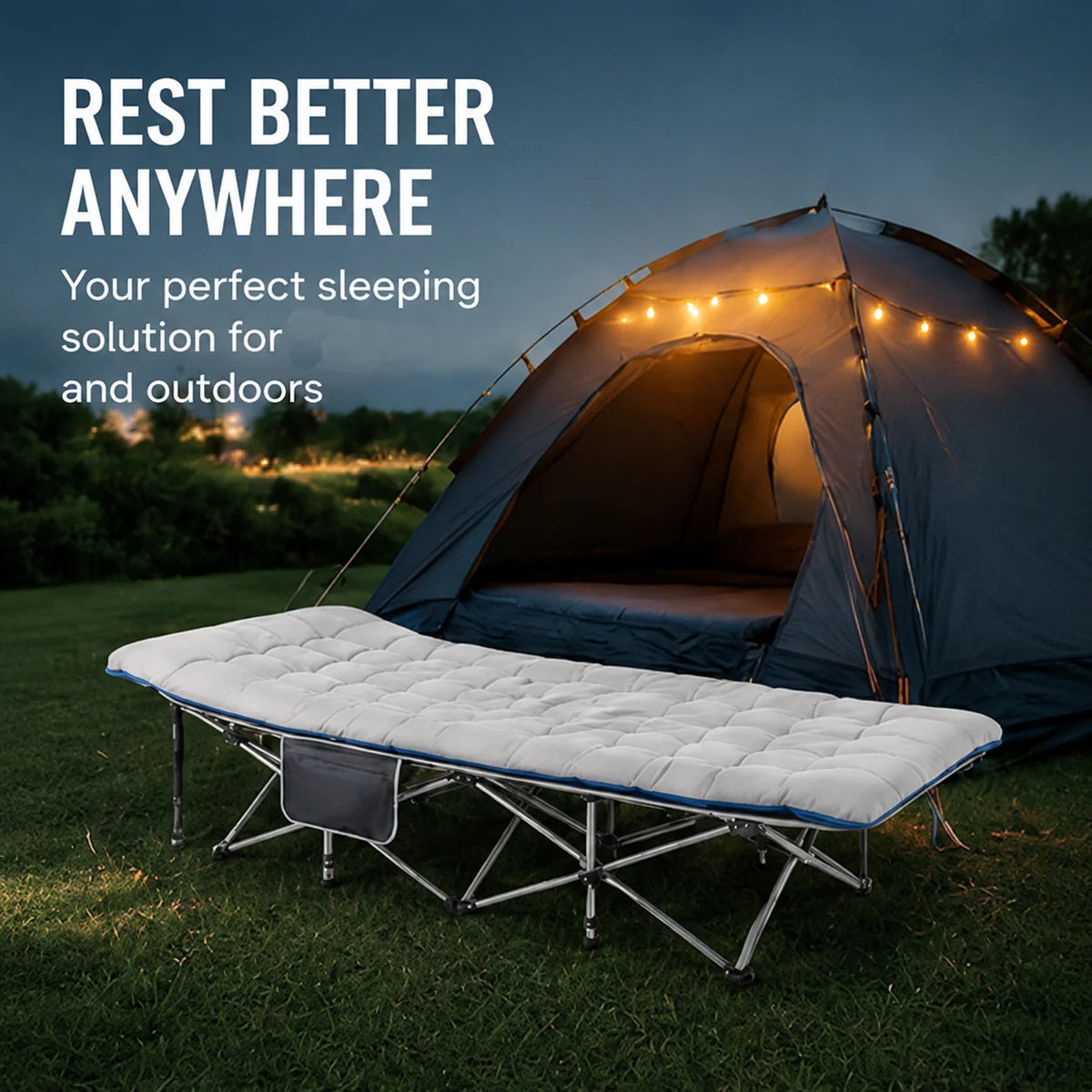 Foldable Cot Bed with Thick Mattress - Portable Camping & Office Nap Bed, Sturdy Steel Frame, Easy Fold & Lightweight for Indoor/Outdoor Use