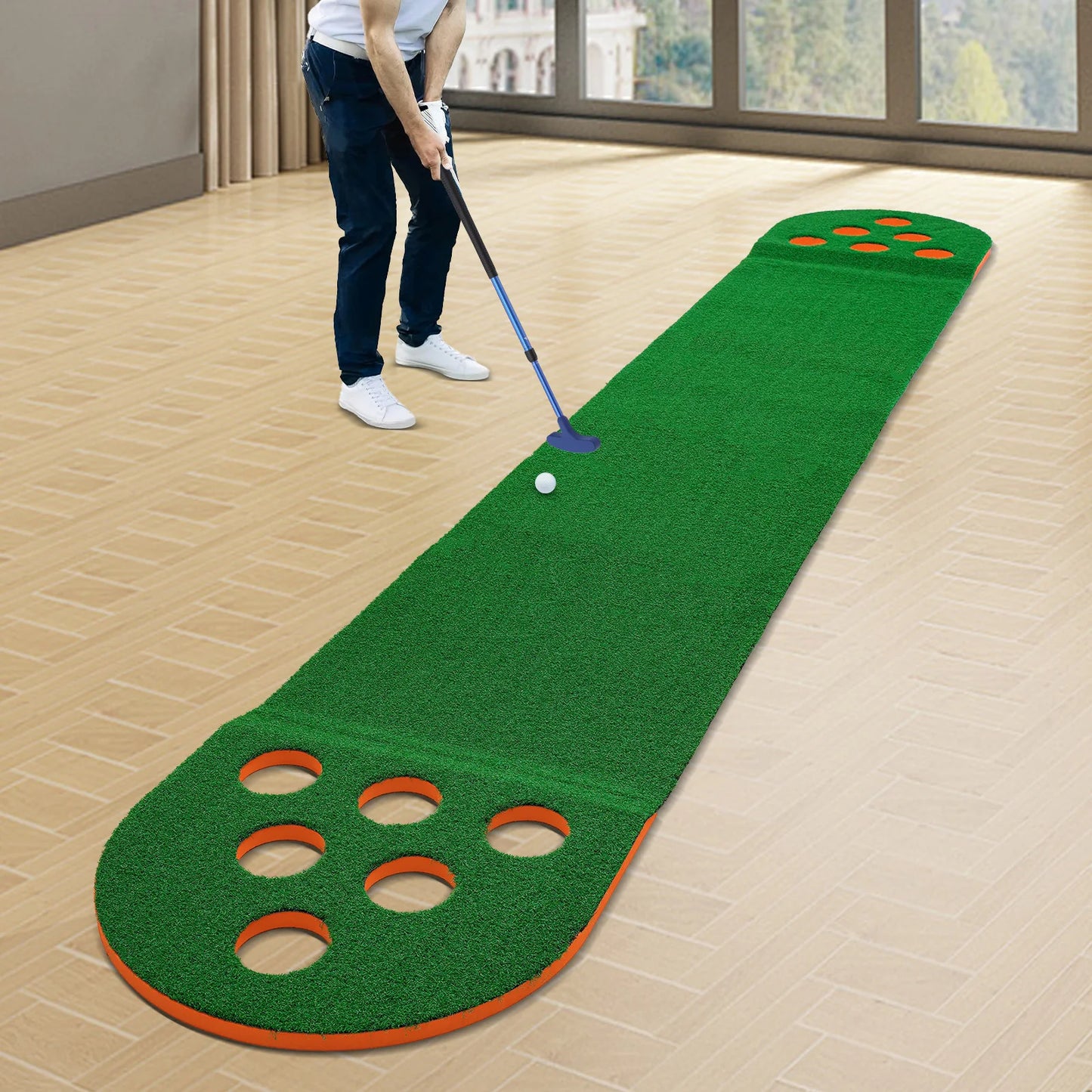 Foldable Golf Putting Mat with 2 Clubs 2 Balls Mini Golf Putting Practice Mat Durable Golf Training Pad Golf Pong Putting Game S