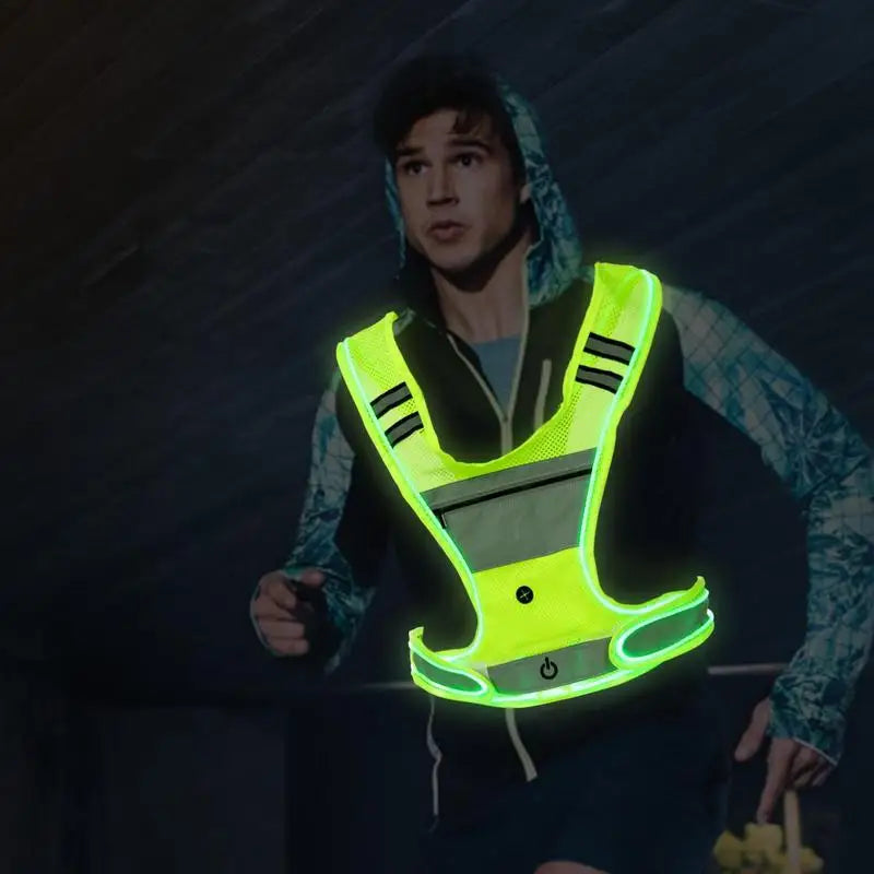 Night Running LED Reflective vest With Adjustable Elastic Belt 360 Degree Visibility Warning Night Lights For Night Sports