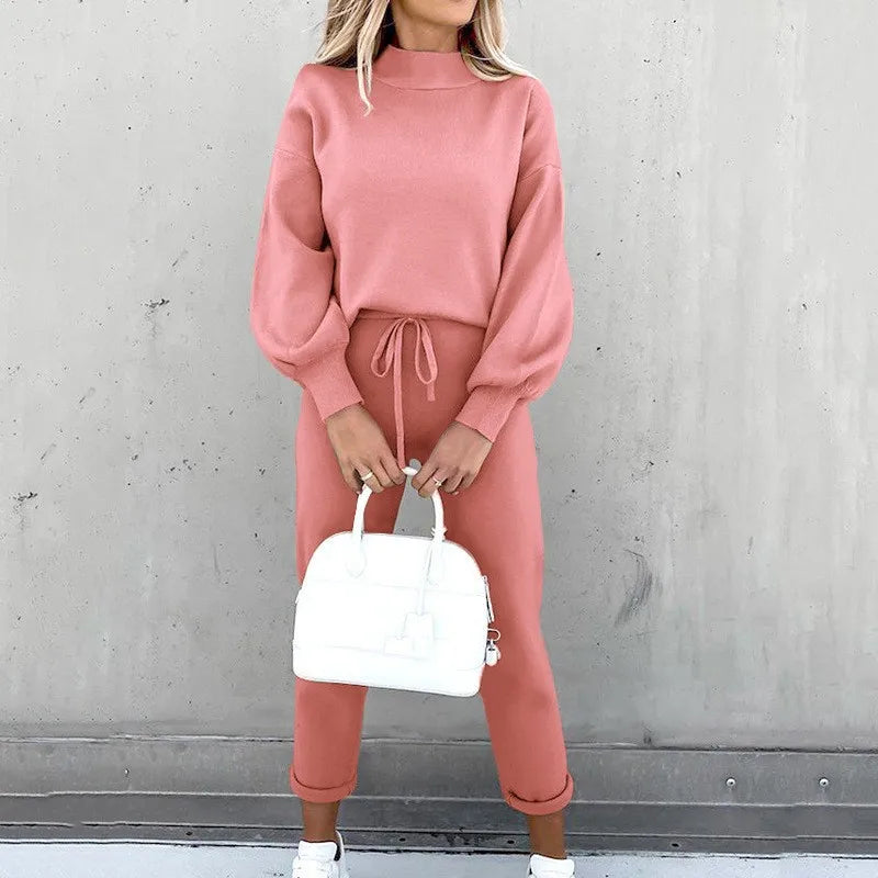Autumn Winter 2Pcs Set Women Tracksuit Long Sleeve Pullover Warm Top Hoodie+Jogger Pants Solid Outfit Sport Suit Sets