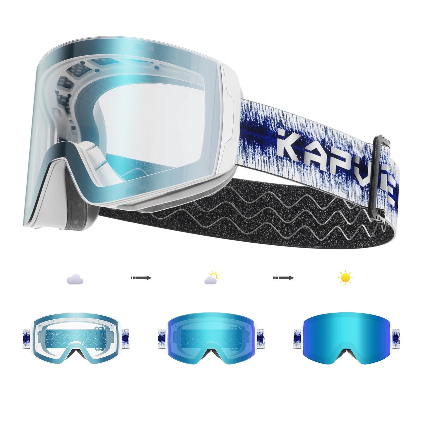 KAPVOE Photochromic Ski Goggles Snowboard OTG Snow Glasses Magnetic Lens Men Women UV400 Double Layers Lens Anti Fog Skating