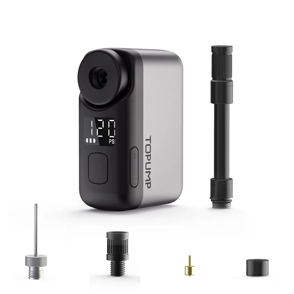 TOPUMP TB2 PRO Electric Mini Portable Pump for Bike Cordless Tire Inflator 120PSI Max 450mAh Battery with Display Fast Charging