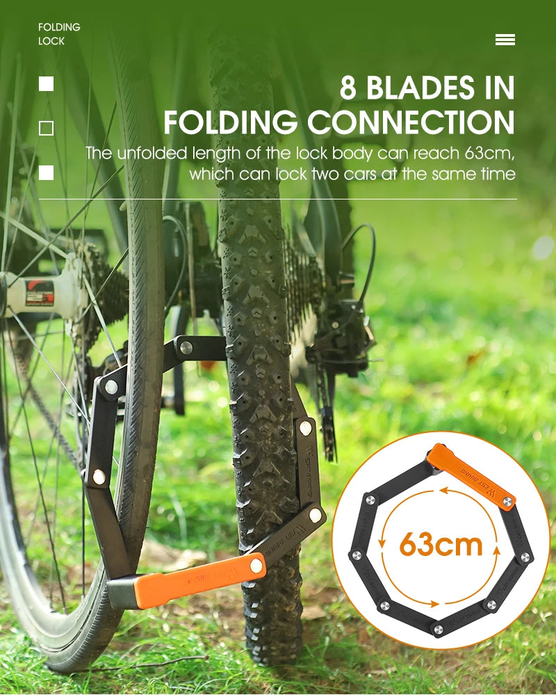 WEST BIKING Foldable Bicycle Lock Security Anti-theft Cycling Lock With 3 Keys Portable MTB Road Bike E-Bike Foldable Lock