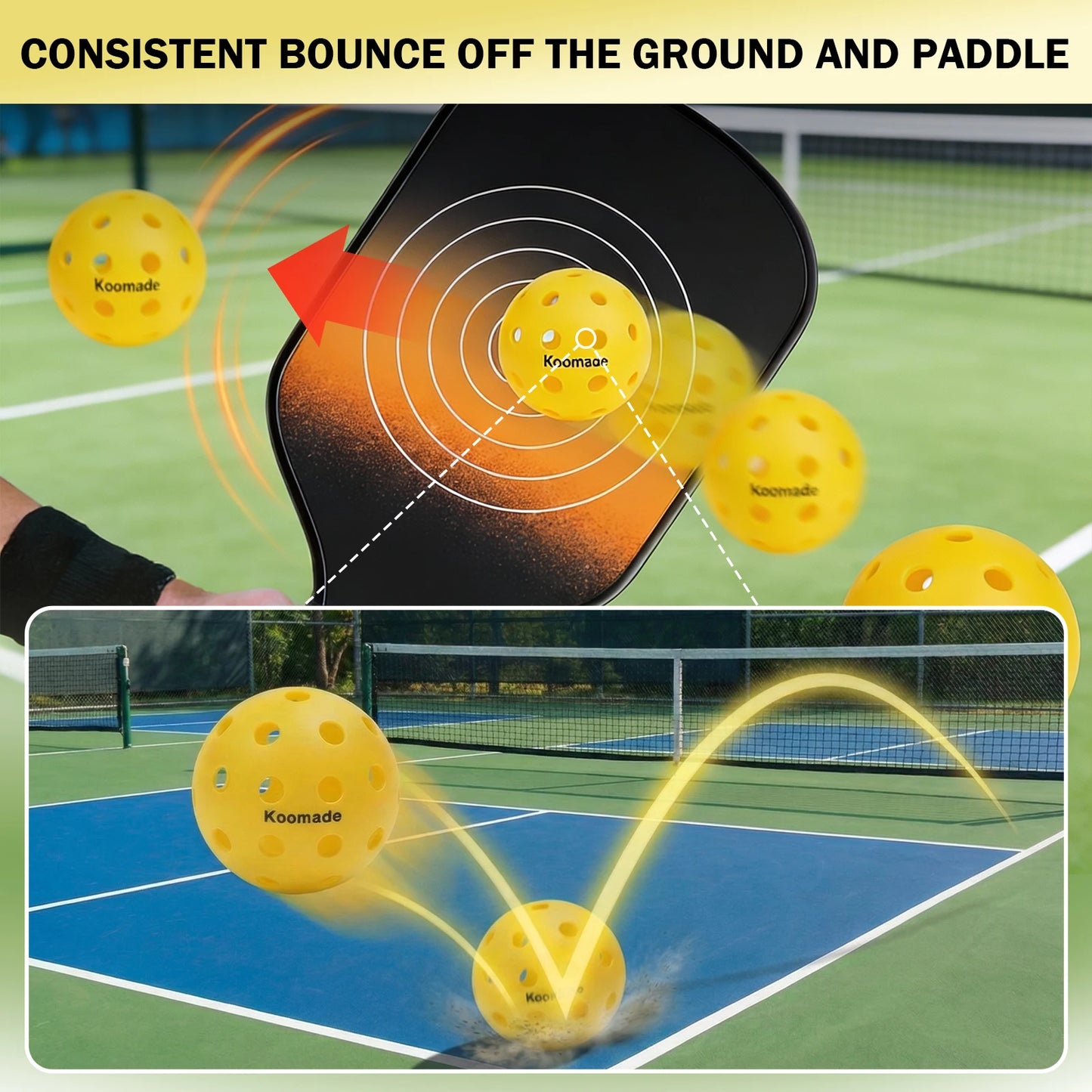 KOOMADE 8/16pcs Pickleball Balls 40 Holes Colorful and Durable Pickleballs 74mm Training Ball Practice Competition Pickleball