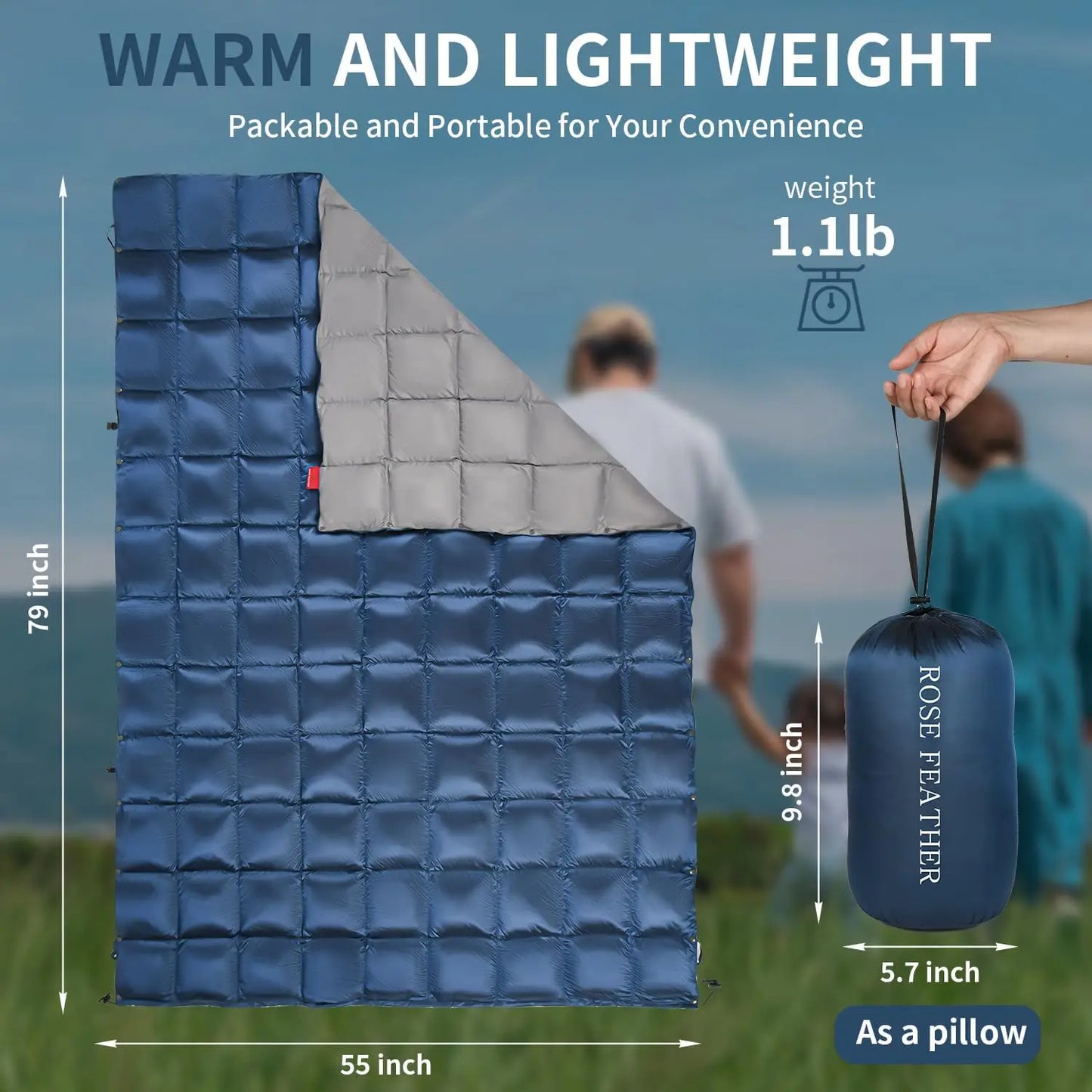 Lightweight Packable Down Camping Blanket Warm Puffy Outdoor Travel Quilt for Hiking Backpacking Festivals Water-Resistant