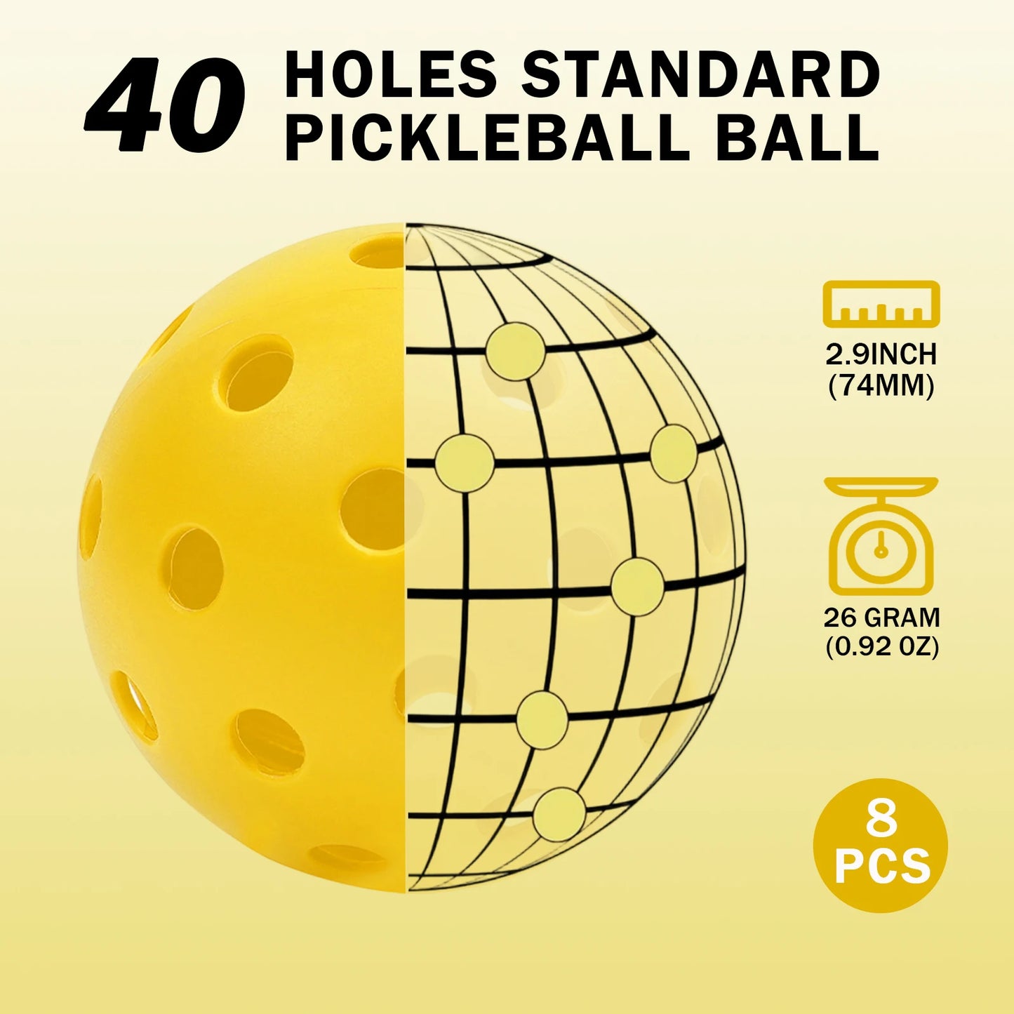 KOOMADE 8/16pcs Pickleball Balls 40 Holes Colorful and Durable Pickleballs 74mm Training Ball Practice Competition Pickleball