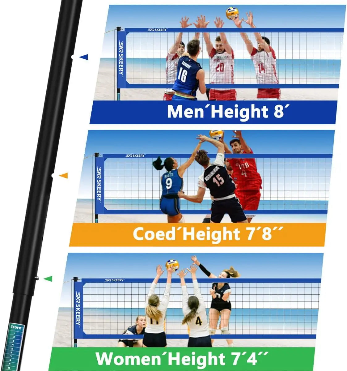 Professional Outdoor Volleyball Net Set with Adjustable Poles, Anti-Sag Design for Backyard Beach Grass Use