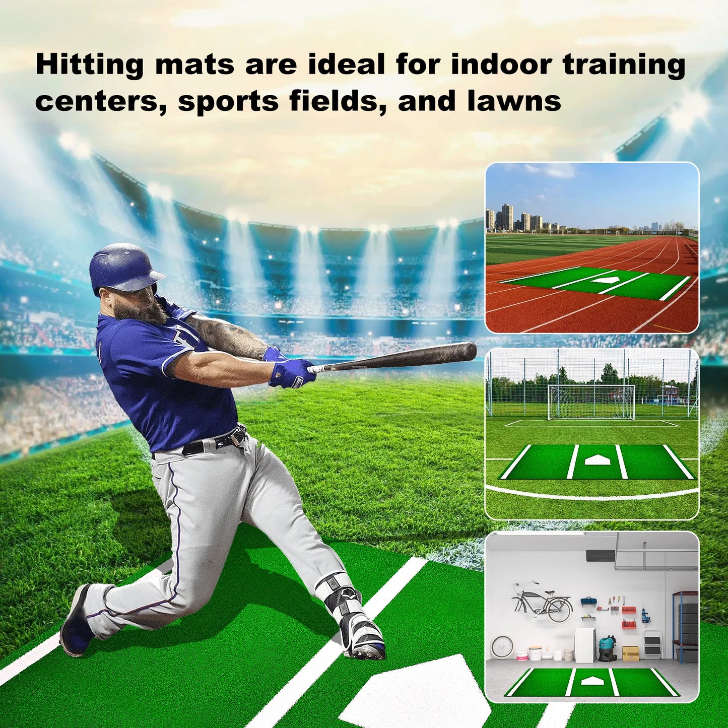 Batting Mat Baseball Hitting Mat Baseball Batting Cage Mat, 10X3.8 Ft Turf Batters Box Mat for Baseball Softball