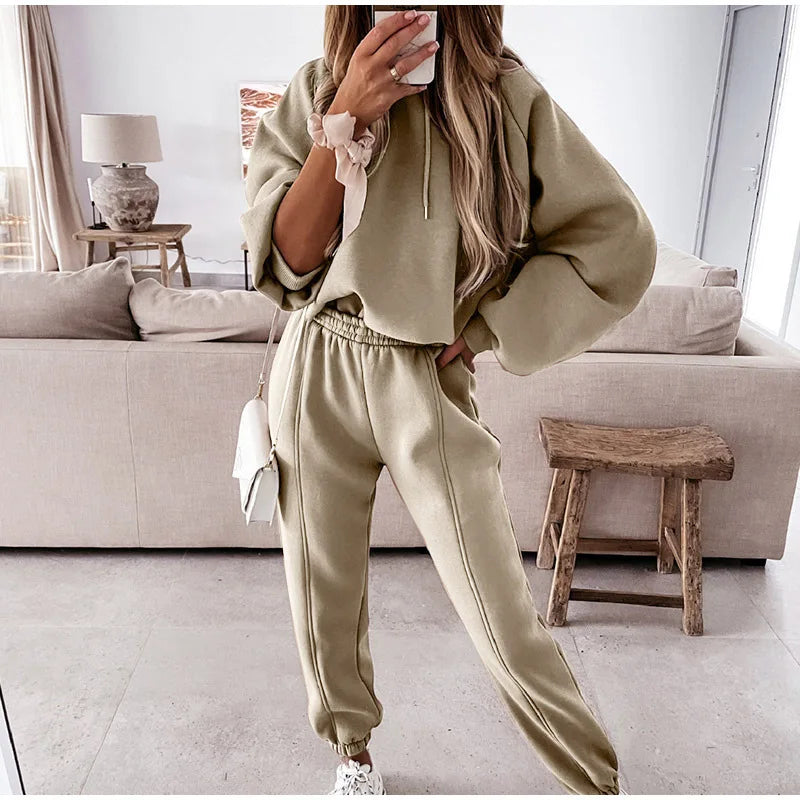 Two Piece Set Casual Fleece Tracksuit Women Winter 2025 Women's Sets Oversized Hooded Long Sleeve Hoodie Sport Pants Lady Suit