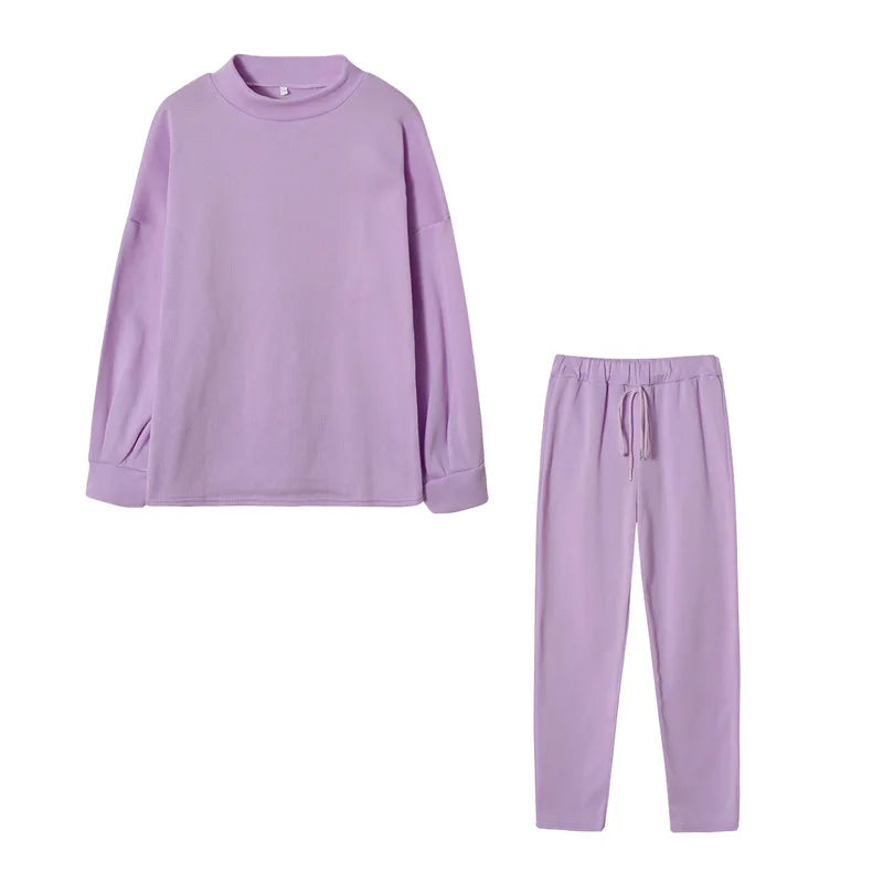 Autumn Winter 2Pcs Set Women Tracksuit Long Sleeve Pullover Warm Top Hoodie+Jogger Pants Solid Outfit Sport Suit Sets