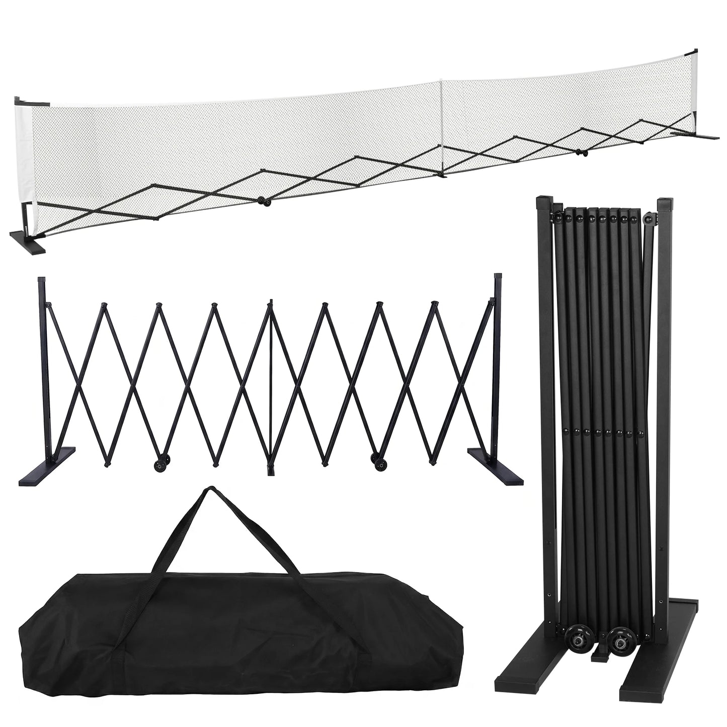 Pickle Balls Net Set System with Wheels Pickleball Training Netting Aluminum Alloy 22ft for Backyards Driveways & Garages