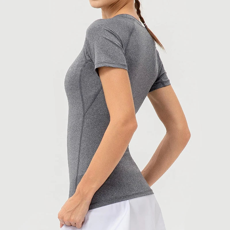 Women's Compression Shirt Short Sleeve Athletic Yoga Running T-Shirt Summer Gym Workout Quick Dry Stretchy Tees Tops Baselayer