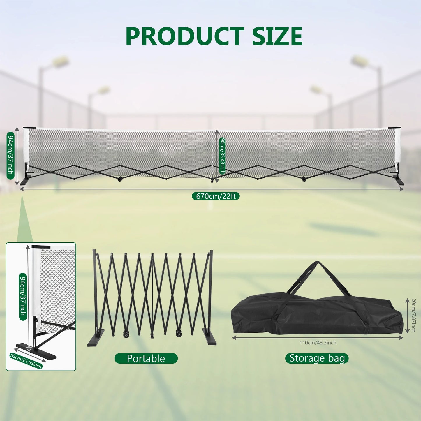 Pickleball Tennis Net 22FT Pickleball Net System with Steady Metal Frame Free Assembly & Carry Bag for Indoor and Outdoor Use
